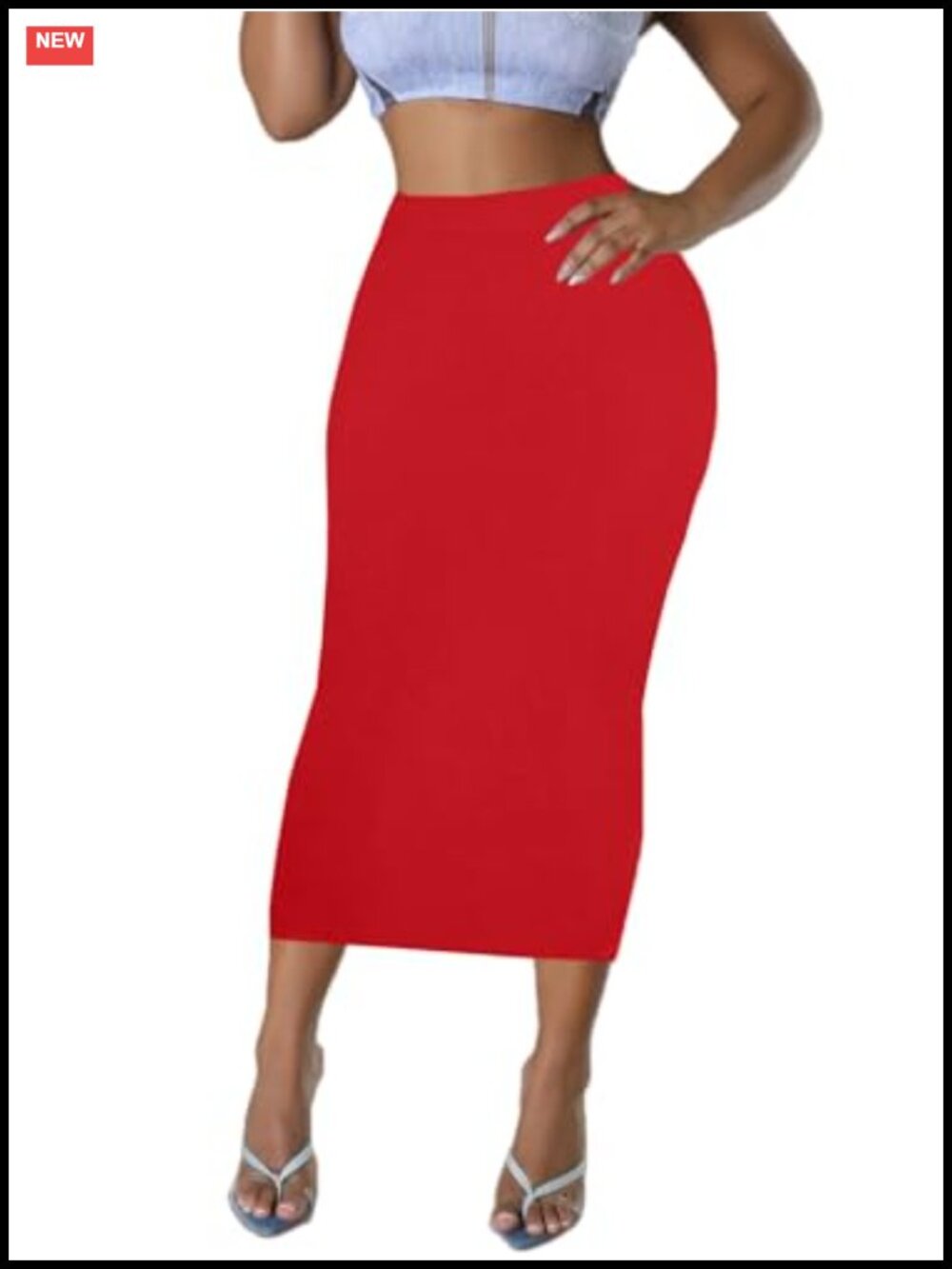 Women's High Waisted Long Midi Pencil Skirt Polyester Spandex Bodycon Summer